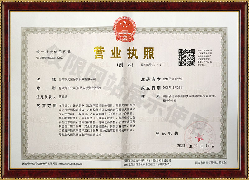 岳阳市武星保安服务有限公司营业执照